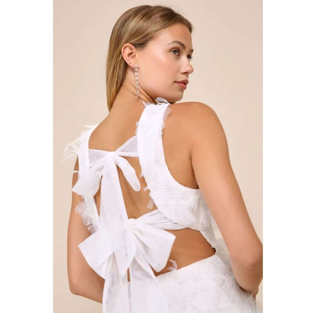 Lulu's White Textured Open Back Midi Dress Sz L NWT - Picture 8 of 11